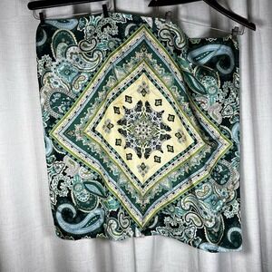 Talbots 100% Silk Paisley Green Blue Abstract Square Scarf 34" BOHO Chic Classic